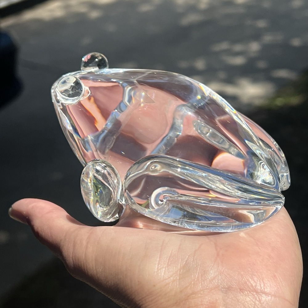 Steuben Crystal Frog Bullfrog Figurine Clear Art Glass Signed Heavy VTG Big Eyes